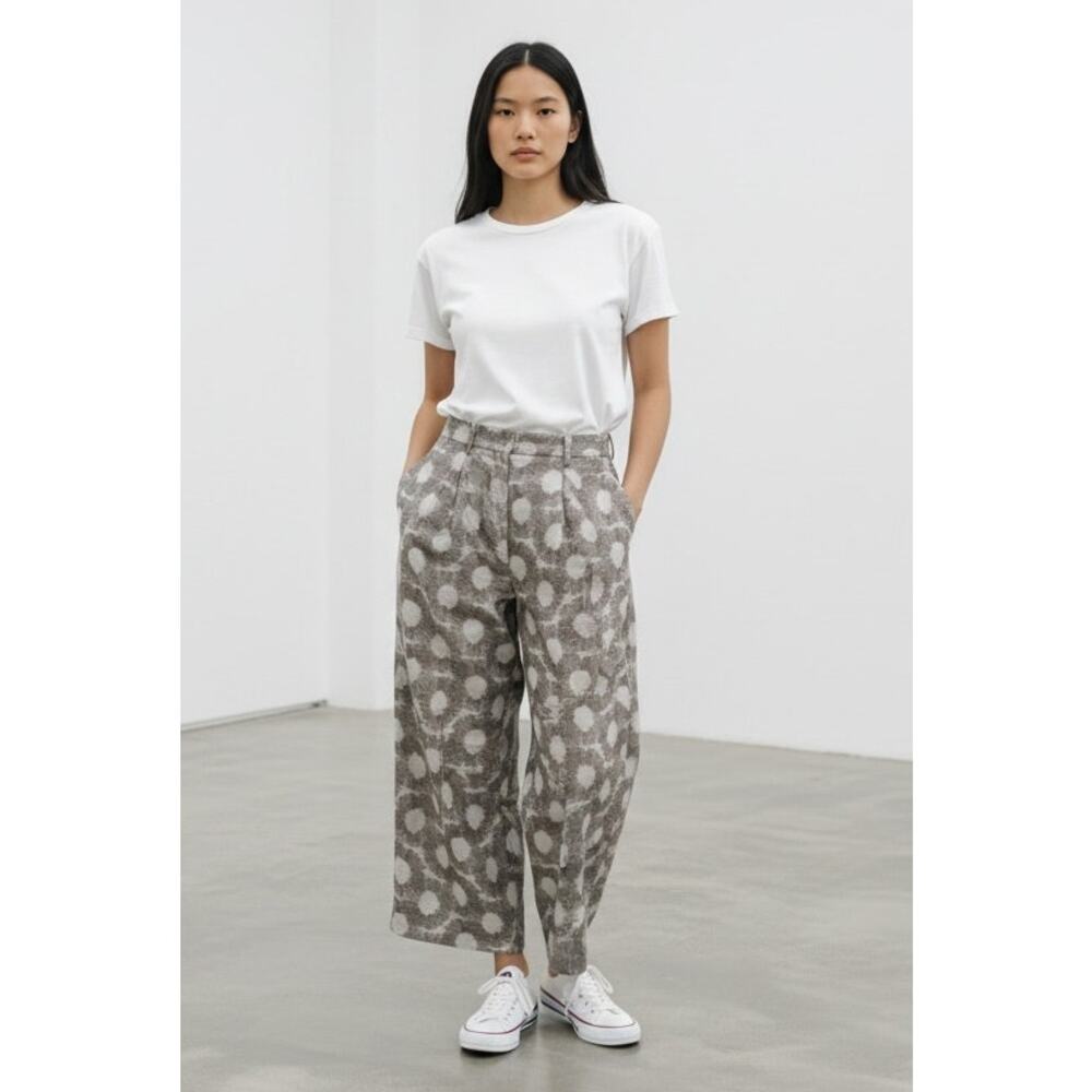 Lilith Wide Leg Cropped Pants Beige Cream Abstract Print Cotton Blend size S 38